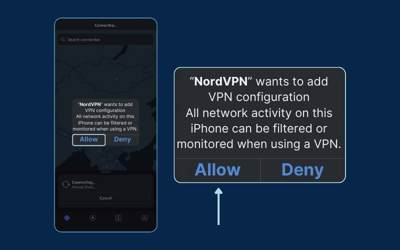 Allow the app to add VPN configuration Allow the app to add VPN configuration