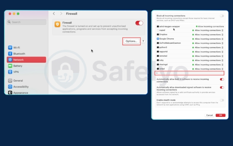 Allow VPN through your firewall - MacOS