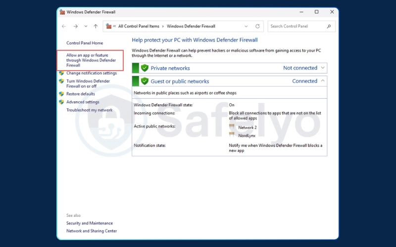 Allow VPN through your firewall - Windows