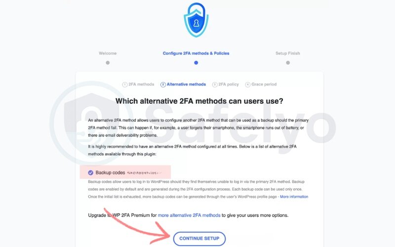 Choose alternative methods: backup codes