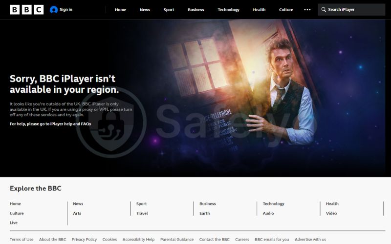 BBC iPlayer announces region unavailable.
