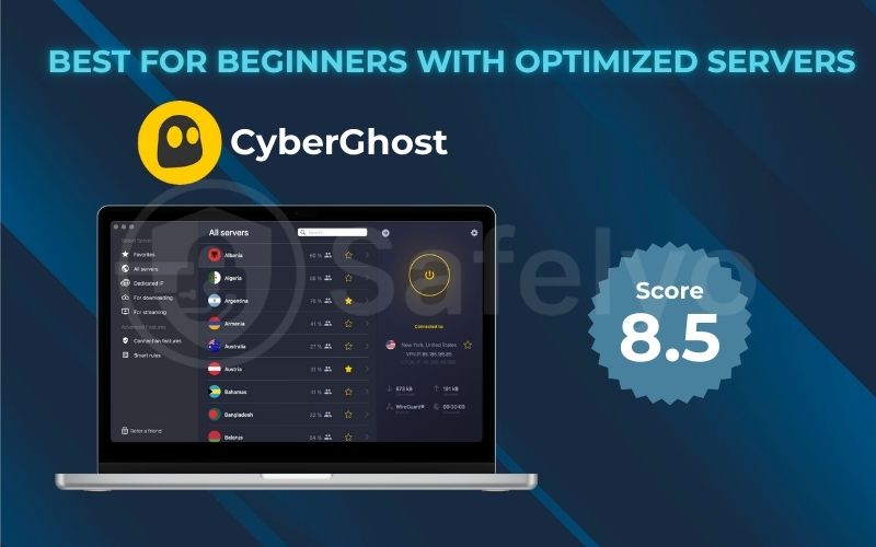 Best for beginners with optimized servers: CyberGhost