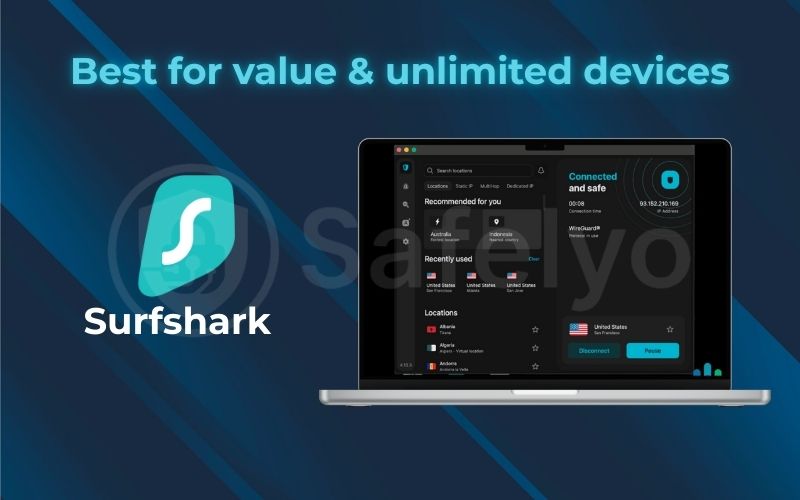 Best for value unlimited devices: Surfshark