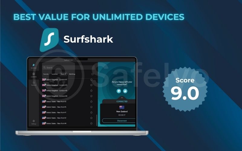 Best value for unlimited devices: Surfshark