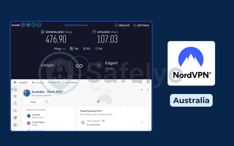 NordVPN - Speed test – Australia server