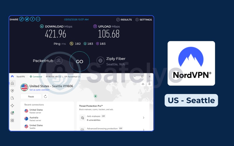NordVPN - Speed test – US (Seattle) server
