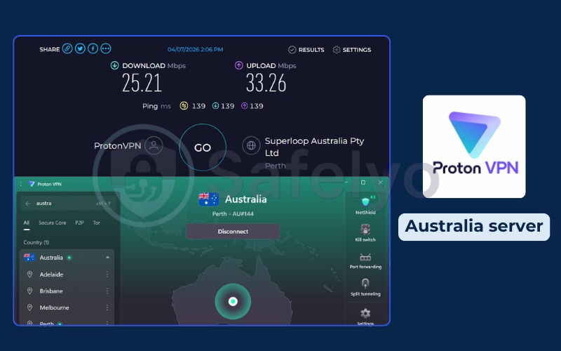 ProtonVPN – Speed test – Australia server