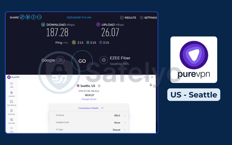 PureVPN – Speed test – US server