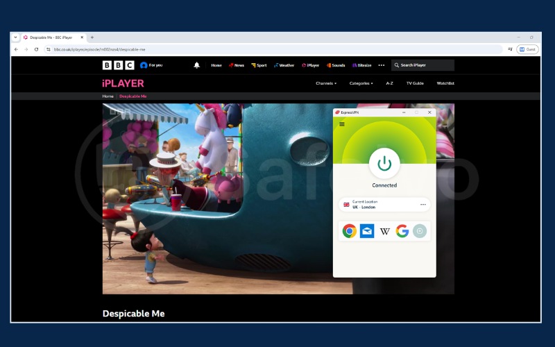 ExpressVPN successfully unblocking BBC iPlayer