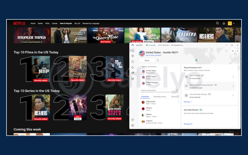 NordVPN successfully unblocks the Netflix US library