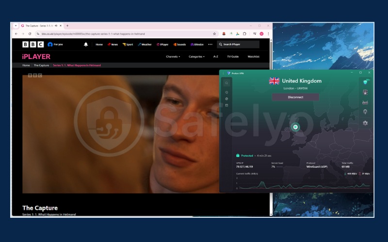 Proton VPN successfully unblocking BBC iPlayer