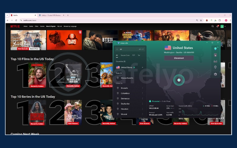 Proton VPN successfully unblocks the Netflix US library 