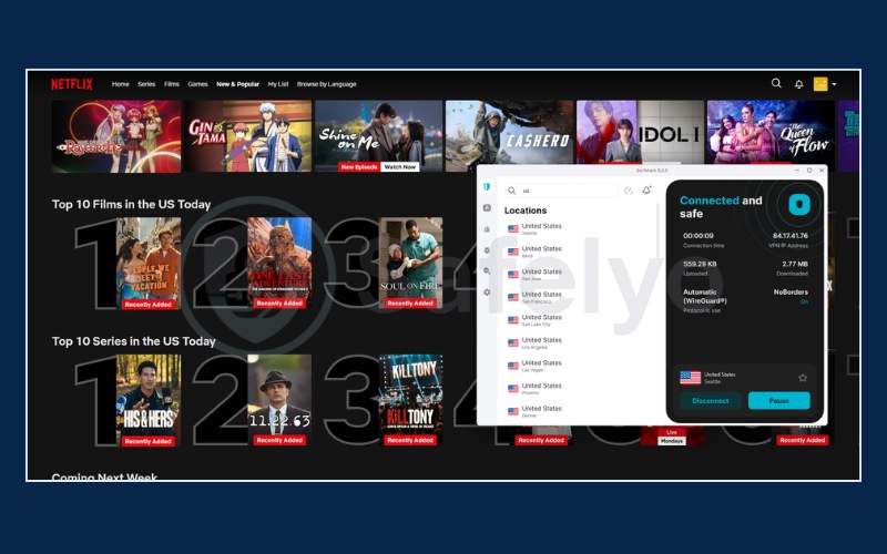 Surfshark VPN successfully unblocks the Netflix US library