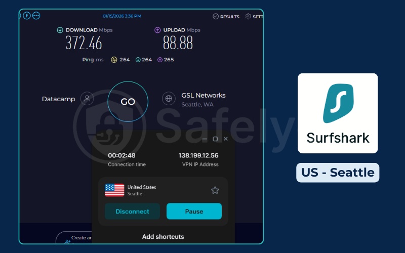 Surfshark US server speed test results