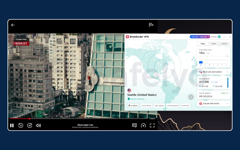Successful unblocking of Netflix US through Bitdefender VPN