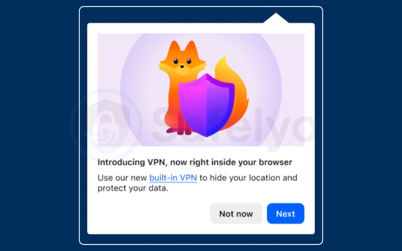 Built in VPN setup prompt in Firefox