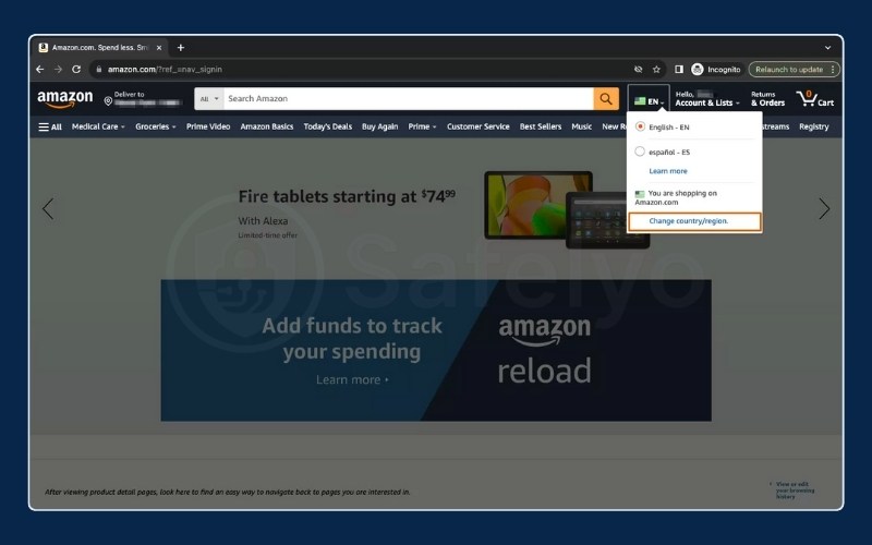 How to change your Amazon store region
