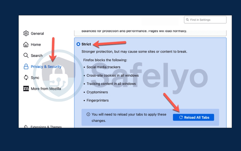 Change Firefox content blocking settings 2