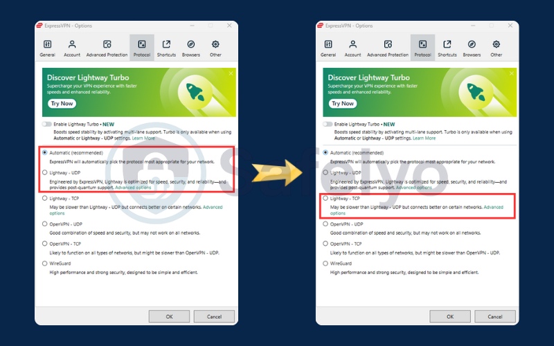 Change Protocols on ExpressVPN app