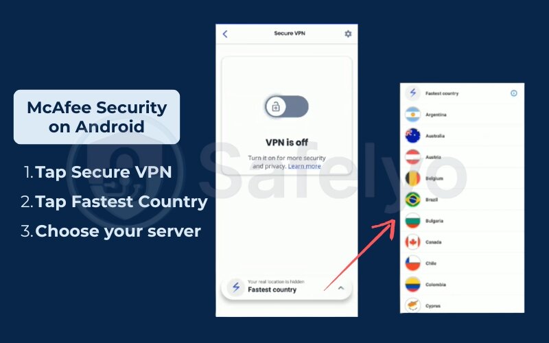 Change server locations in McAfee Security on Android
