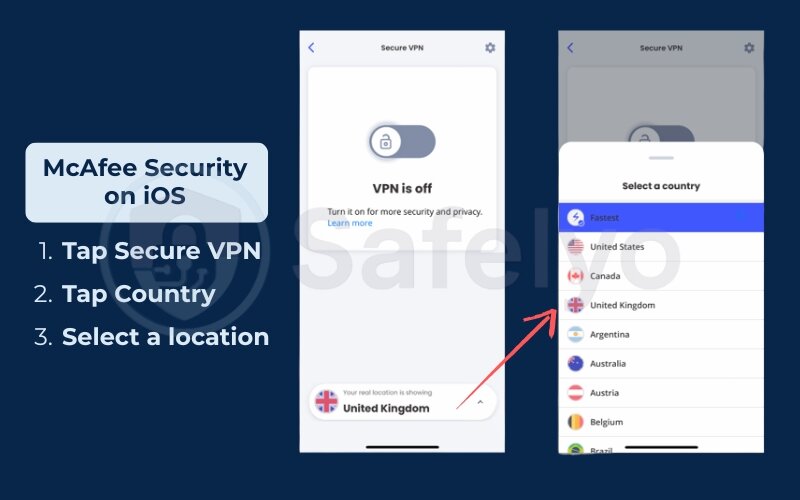 Change server locations in McAfee Security on iOS