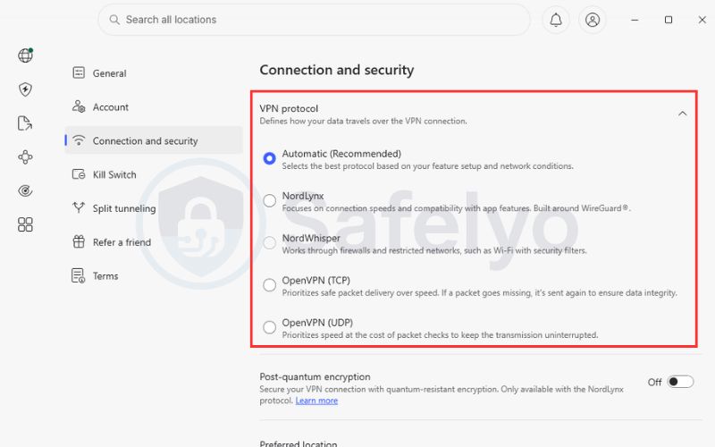 Change the VPN protocol