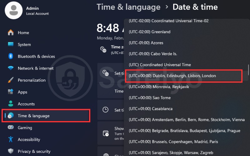 Change your device time zone to UK time on Windows