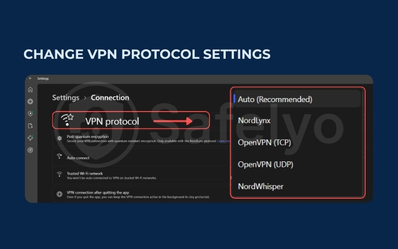 Changing VPN protocol settings may help