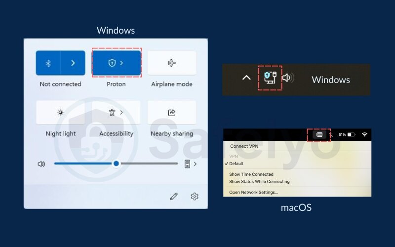 Check the VPN status in the system tray or the menu bar Check the VPN status in the system tray or the menu bar