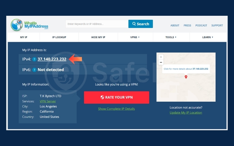 Check your public IP address after enabling VPN