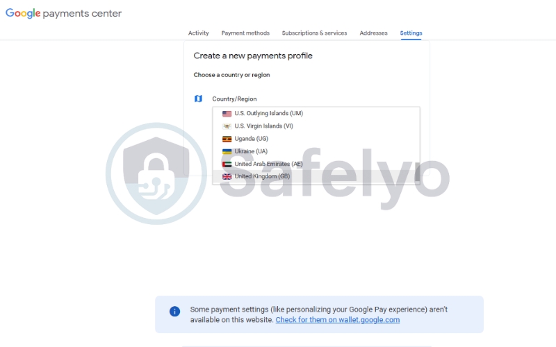 Choose a country or region you want