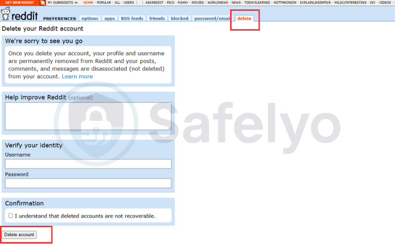 Choose Delete tab and complete the deletion process