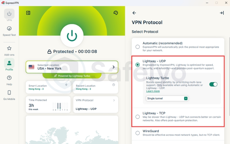 Choose Lightway UDP or Lightway TCP protocol