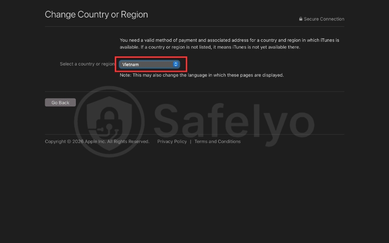 Choose new country or region