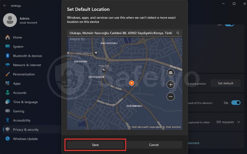 Choose new location and save