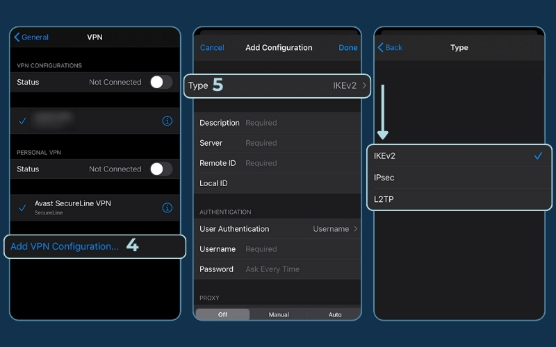 Choose the protocol in the Add VPN Configuration section