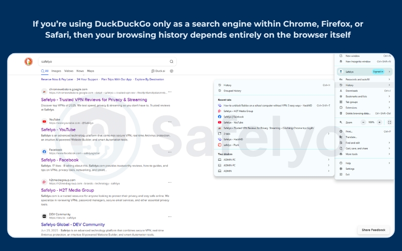 How to view history in DuckDuckGo