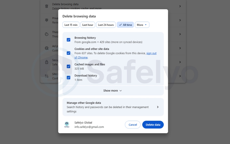 Clear browser cache and cookies (Google Chrome)