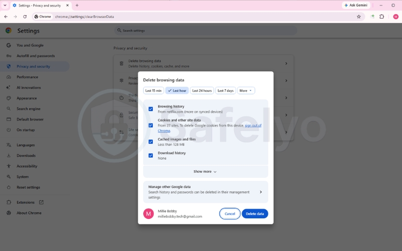Clear browser cache and cookies