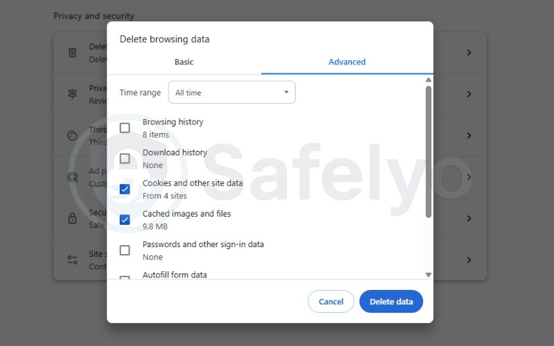 Clear existing cache and conflicting cookies