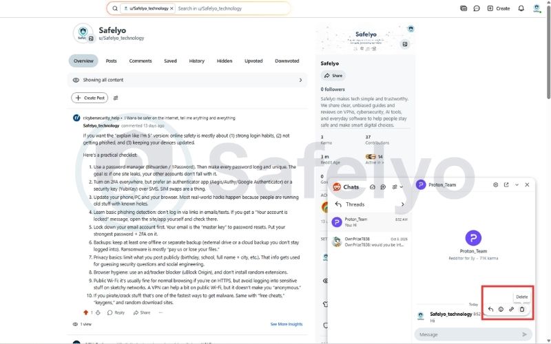 Click Delete to delete the message