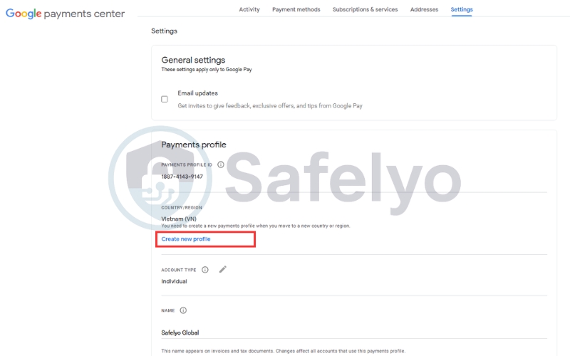 Click on Create new profile