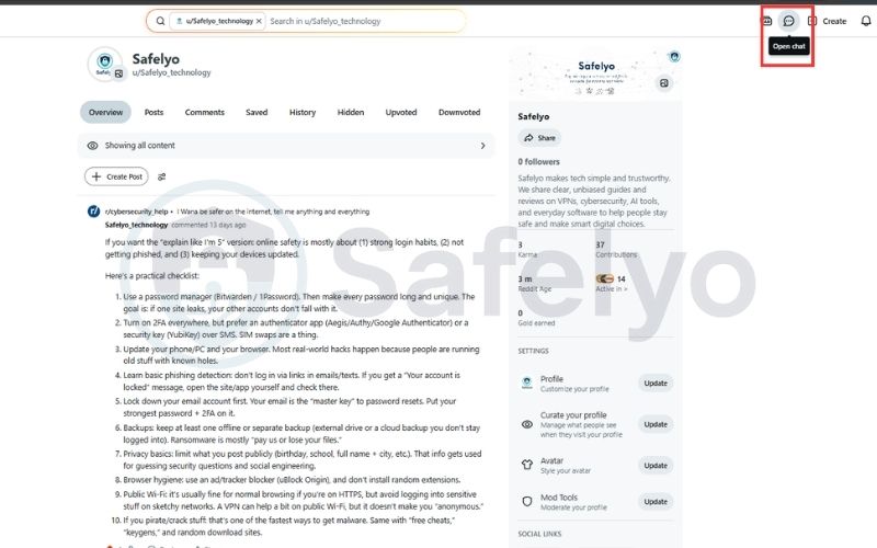 Click the message icon to open chat