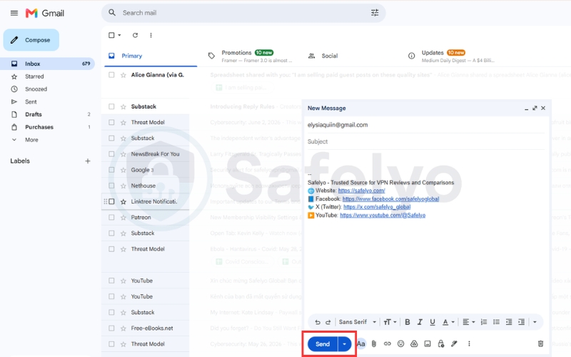 Click the Send button to send your email