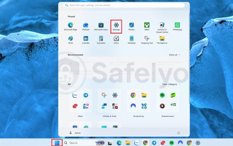 Click the Windows button and select the Settings gear icon