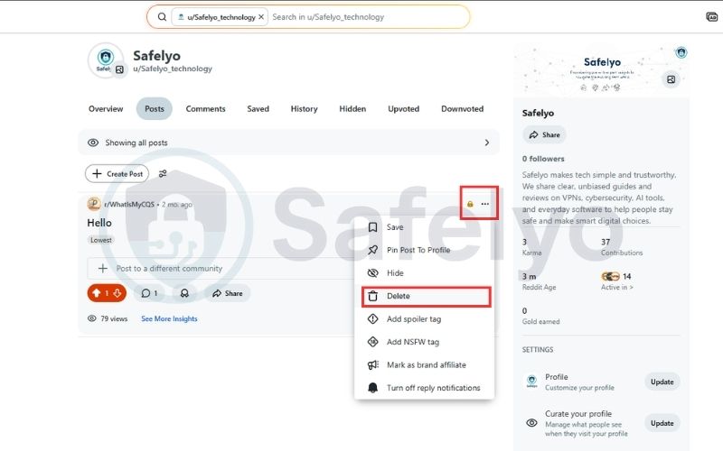 Click three dot menu and choose Delete