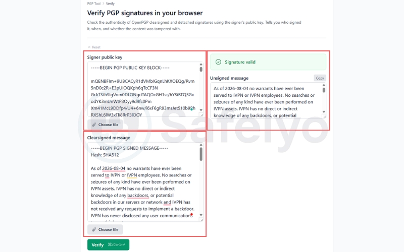 Click the Verify button and read the results on pgptool
