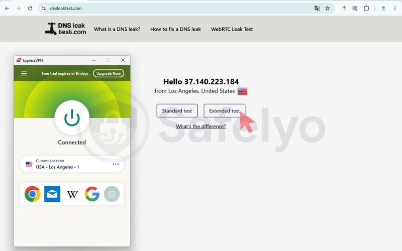 Clicking Extended test on dnsleaktest.com with VPN connected