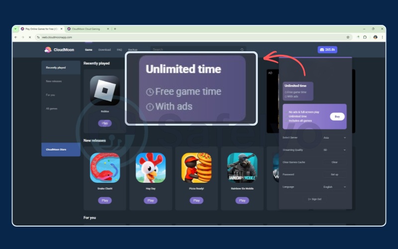 Cloudmoon offers unlimited playtime