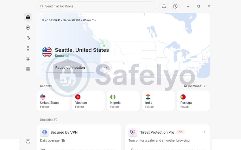 Connect to the US server to watch YouTube TV